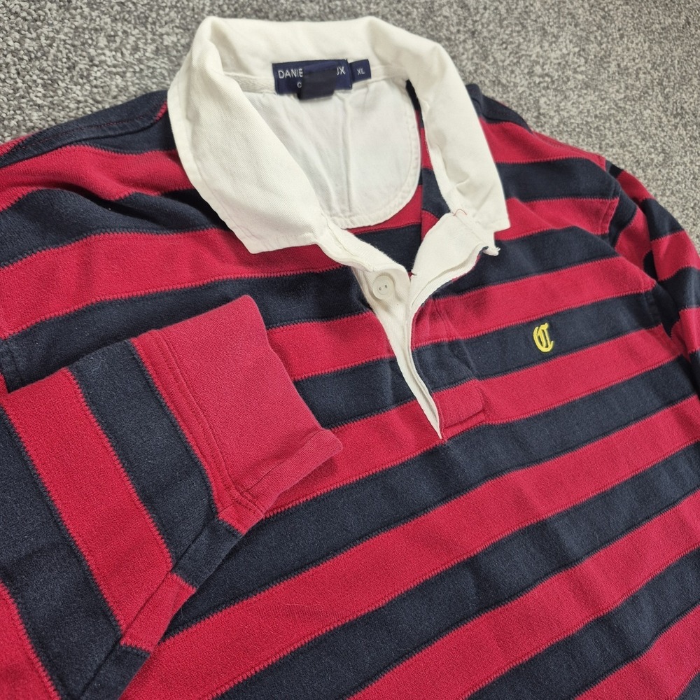 Daniel Cremieux Rugby Polo Shirt Men's XL‎ Red Black Striped Preppy Y2K
